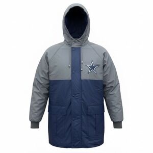 NFL Game Day Dallas Cowboys Mens M Medium Blue Grey Vintage Hooded Parka Jacket